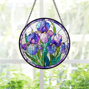Purple Iris Stained Glass Suncatcher, Floral Window Hanging, Colorful Window Hanging, Rainbow Light Sun Catcher, Gift for Mom,Home Window Art