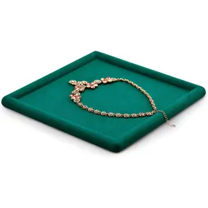 Microfiber  Tray  Display Trays Stackable  Organizer Tray  Trays For Drawer Padded  Tray for Necklace Bracelets Storage (Green)