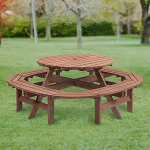 Classic Farmhouse Style 10-12 Person Wooden Picnic Table with Integrated Benches