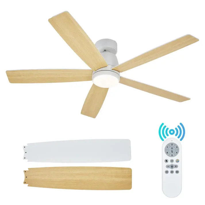 [HOT PRODUCT - FLASH SALE] Garvee Modern 52" Ceiling Fan in Hanging Bar Design with 3-Color Temperature LED Light, Quiet Reversible DC Motor and Remote for Bedroom, Living Room and Dining Room, White & Yellow