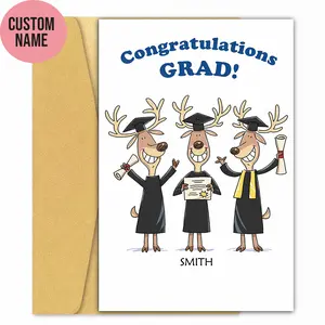Funny Graduation Card – Cute Deer Congrats Grad Personalized Name Card