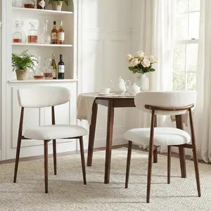 Furnimart Mid Century Modern Dining Chairs Set of 2, 300 lbs Capacity Upholstered Linen Kitchen Chairs with Walnut Grain Metal Legs and Ergonomic Curved Back