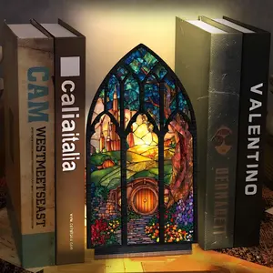 Gothic Fantasy Windows Book Nook & Suncatcher Candle Holder – Dragon Library Sign, Cozy Reading Corner & Bookshelf Decor, Gift for Book Lovers (No Candle)