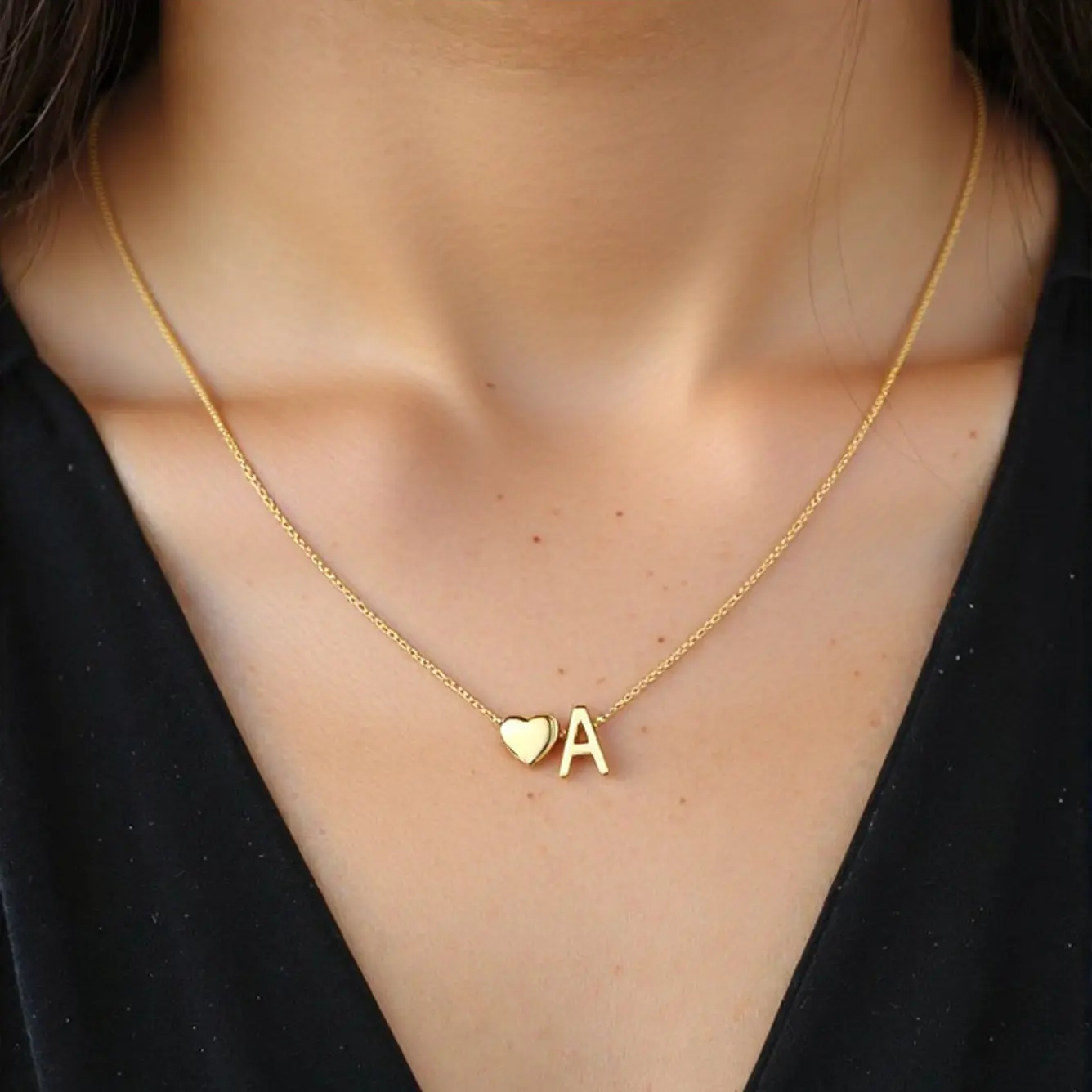 18K Gold Plated Letter Pendant (A-Z), Exquisite Stainless Steel Necklace Personalized Heart Initial Letter Pendant Adjustable 16-19 inch Monogram Name Jewelry Birthday Gifts
