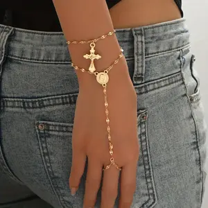 2-piece Set of Women's Gold Bracelets, Cubic Chain Bracelet Set, Fashion Ring Bracelet, Bracelet Jewelry