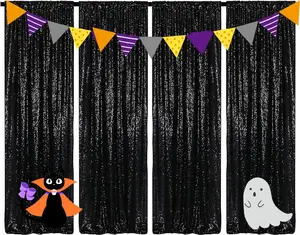 Gold Sequin Backdrop Curtain 4PCS 2FTx8FT Glitter Backdrop for Parties Christmas Wedding Party Decoration with 4-inch Rod Pocket for Easy Hanging - Ceremony