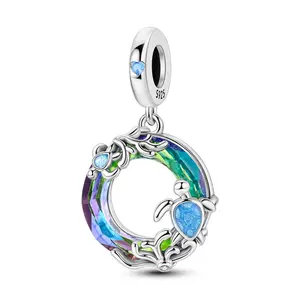 MULA 925 Silver Plated Sea Turtle Pendant with Colored Glass and CZ Crystal, Great Gift for Girls and Women, Affectionate Sea Life Pendant