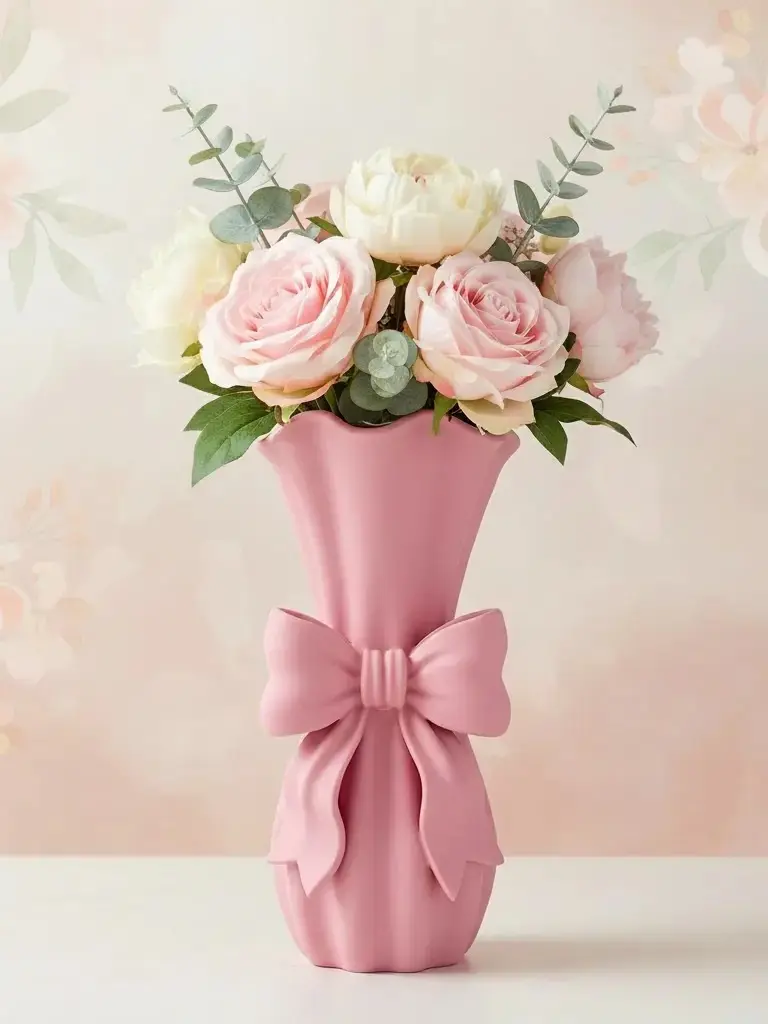 Ribbed Bow Vase – Cute Aesthetic Home Decor