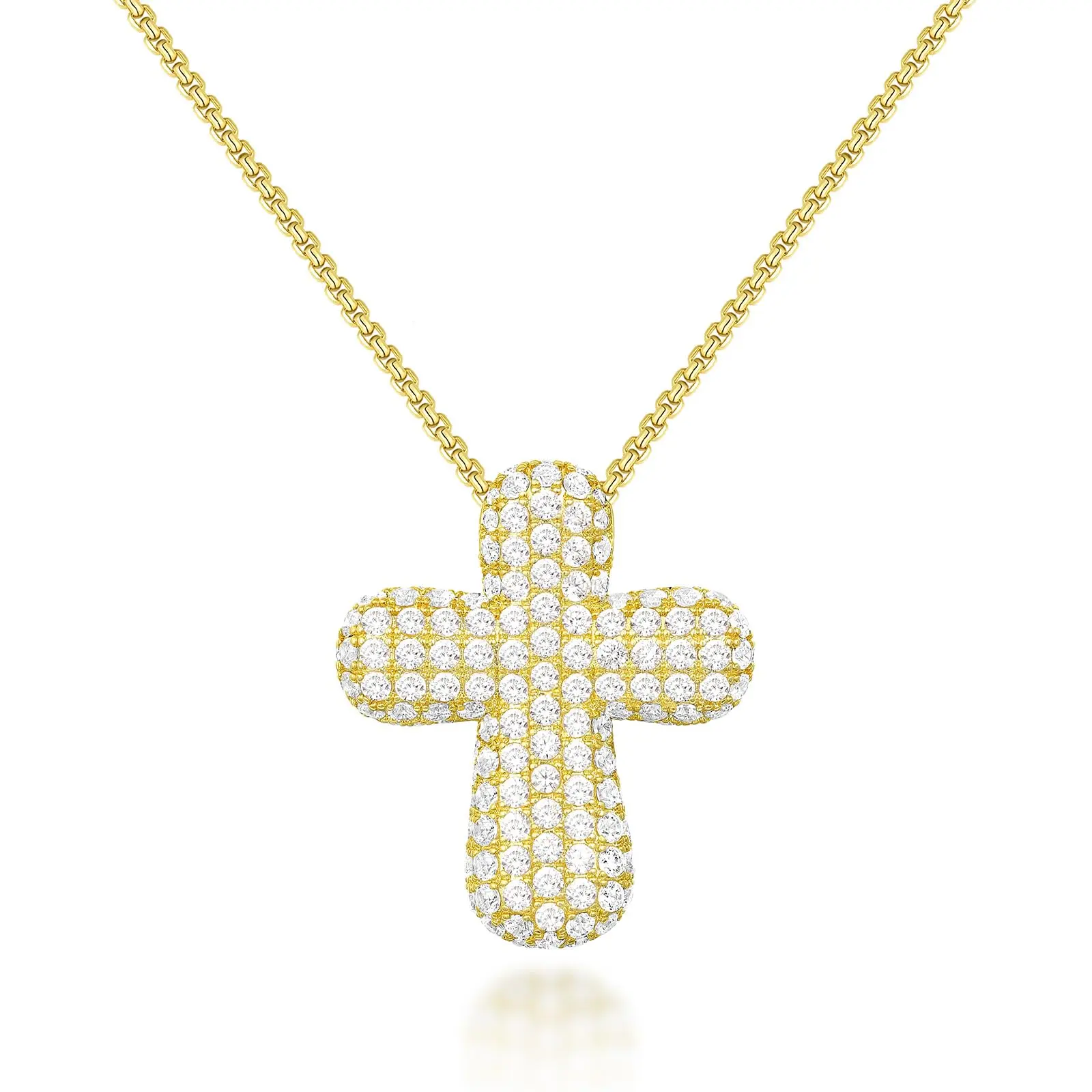 Bubble Cross Necklace for Women, 14K Gold Plated Cubic Zirconia Cross Pendant Necklaces Simple Trendy Faith Jewelry Gifts