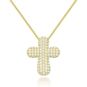 Bubble Cross Necklace for Women, 14K Gold Plated Cubic Zirconia Cross Pendant Necklaces Simple Trendy Faith Jewelry Gifts