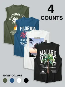 Retro American Coastal Graphic Sleeveless Tank Top Men, Oversized California Florida Palm Tree Print Tropical Summer Tank, Casual Beach Vacation & Workout Wear, Streetwear Essential #springsaledeals2026 #summeroutfits #tiktokshopmademebuyit #coastalvibes