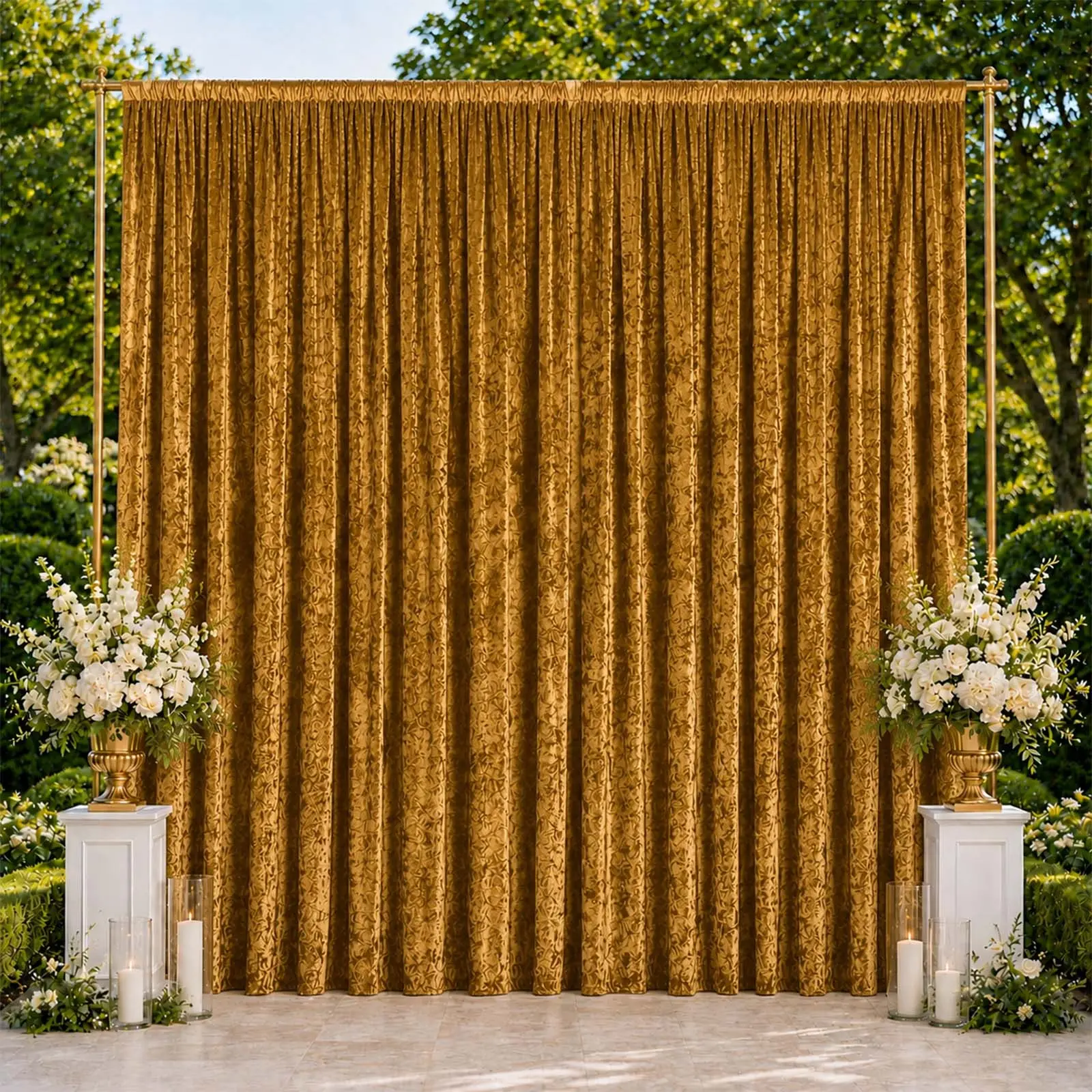 10ft x 14ft Premium Crushed Velvet Backdrop Curtain Gold – Stage Backdrop Panel & Event Drape with Rod Pocket, 70% Blackout