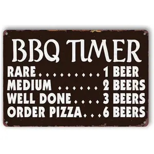 Funny Kitchen Signs Retro BBQ Timer Tin Sign Vintage Grilling Metal Signs For Outdoor Wall Decor Backyard Bar Signs Patio Barbecue Sign