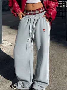 Unisex Casual Striped Sweatpants, Thick Knit Sporty Pants, Elastic Waist Drawstring Design, Street Fashion, Athleisure Style Bottoms, All Seasons, Daily Wear