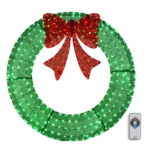 48/60in Pre-Lit Christmas Wreath - 315 LED Outdoor Decor w/Timer Remote, Weather-Resistant Metal Frame & Red Bow (Green/Red)
