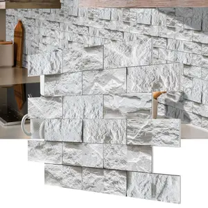 10/20PCS AST-G American PE Tile Stickers, Thickened White 3D Culture Stone Pattern Matte Waterproof Oil-Proof Anti-Collision Peel & Stick for Kitchen Bathroom Wall Decor