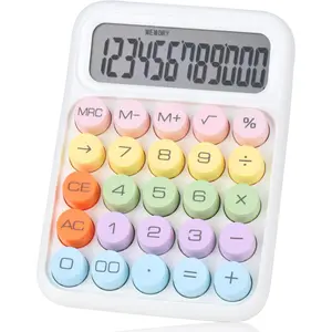 Mechanical Pushbutton Calculator,12 Digit Large LCD Display,Big Buttons Easy to Press,Colorful Candy Calculator,Automatic Sleep,with .for Office,School, . (White)