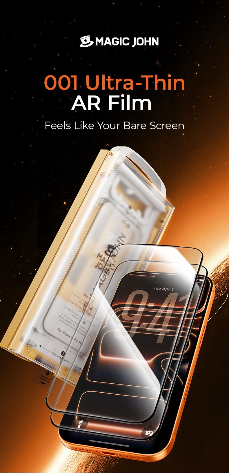 MAGIC JOHN AR Anti-Glare HD Screen Protector for Phone, Outdoor Sunlight Clear Viewing | Ultra-Thin Black Border Full Coverage | 3D Curved Edge Smooth Touch | Earpiece Dust Protection | Scratch & Impact | AR Clarity / 28° Privacy Options