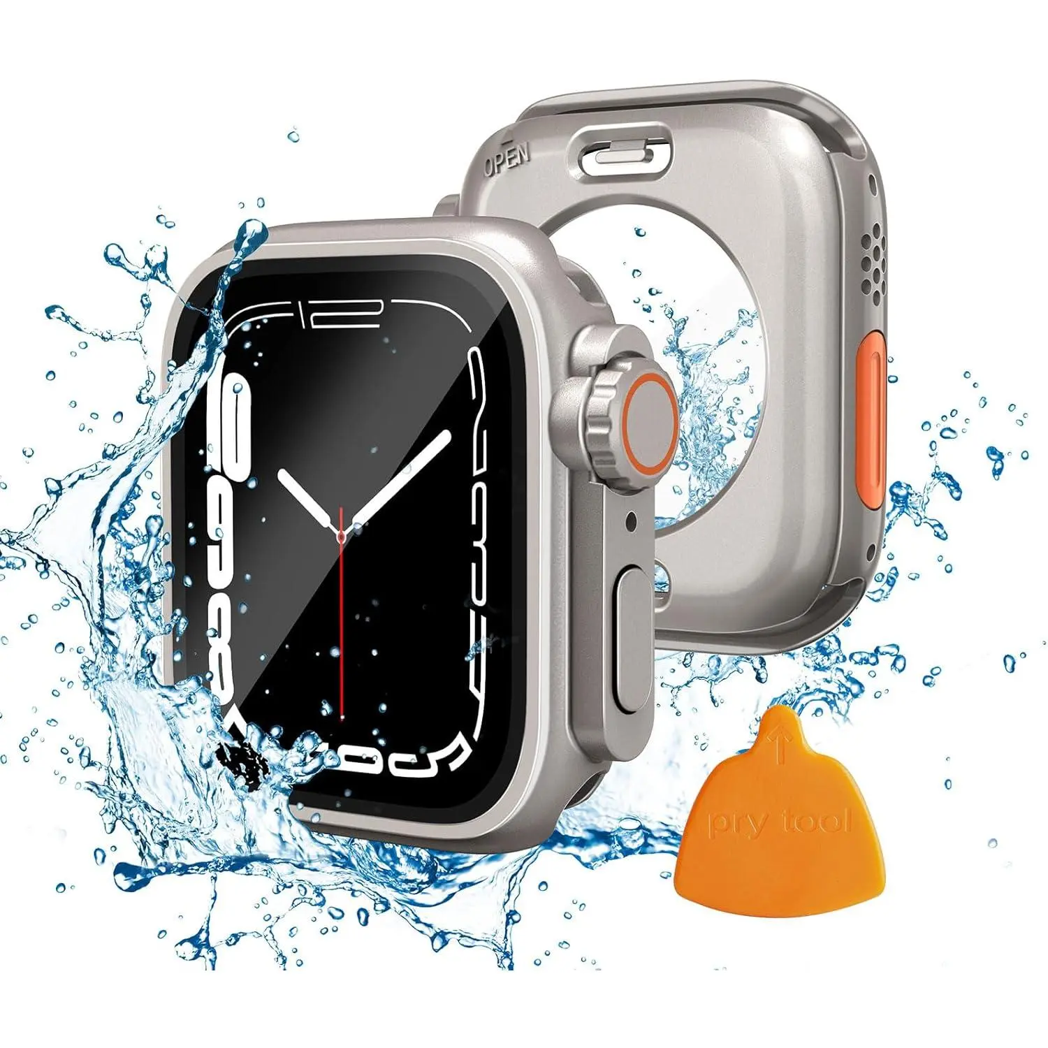 2 in 1  Case Compatible for  Watch 45mm Screen Protector Series 9/8/7 [ Looks Like Ultra Style Case ] iWatch Tempered Glass Protective PC  Cover Accessories 45mm, Titanium