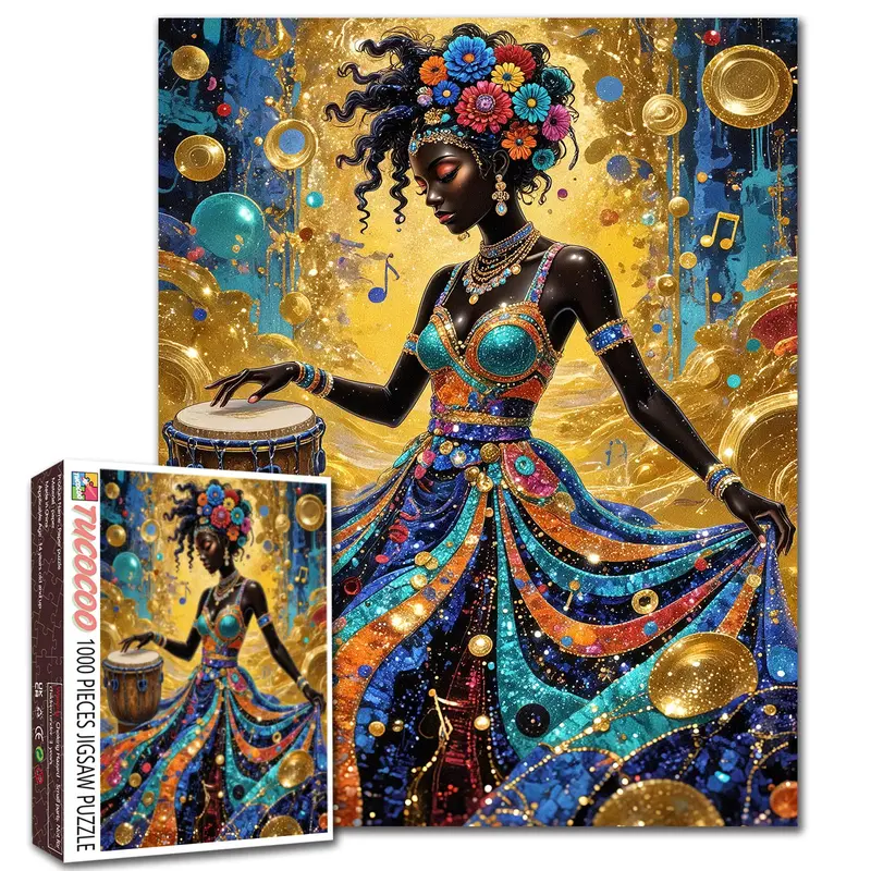 Tucocoo 1000-Piece Rhythm of Colors African Drum Dancer Jigsaw Puzzle, Vibrant Musical Portrait Art, 27.5x20in (70x50cm) for Adults, Relaxing Activity, Stress Relief, Brain Training, Wall Decor Gift