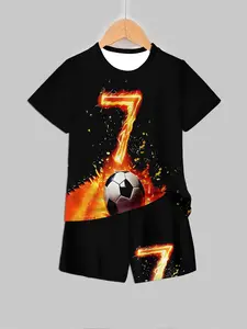 Cr7 Football Kids Set, Summer Boys Colorful T-Shirt Shorts Two-Piece, Cr7 No. 7 Flame Soccer, Sports Wear, Football Kits