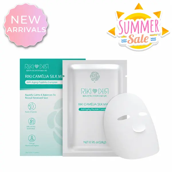 RIKI Camélia Anti-aging Peptide Silk Mask - Lightweight Silk Sheet for Intense Hydration & Anti-Aging Boost - Free of Fluorescent Agents - Perfect Post-LED Therapy
