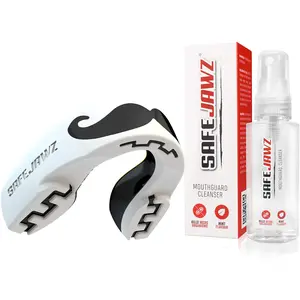 SafeJawz EXTRO Dual Layer Sports Mouth Guard with Case and Disinfectant Spray Bundle for Basketball, Football, MMA, Hockey, Wrestling - Junior - Mo