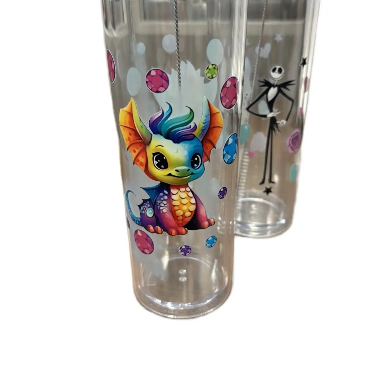 STRATA CUPS 12 Colored Skinny Clear Tumbler with Lids and Straws | 16oz Double Wall and Custom Design.