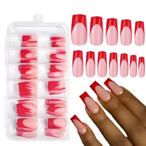 Long Square False Nail Tips, 120pcs/box Glossy Finish French Style Press on Nails Tips, Easy to Apply False Nails for Women and Girls, Nail Art Products