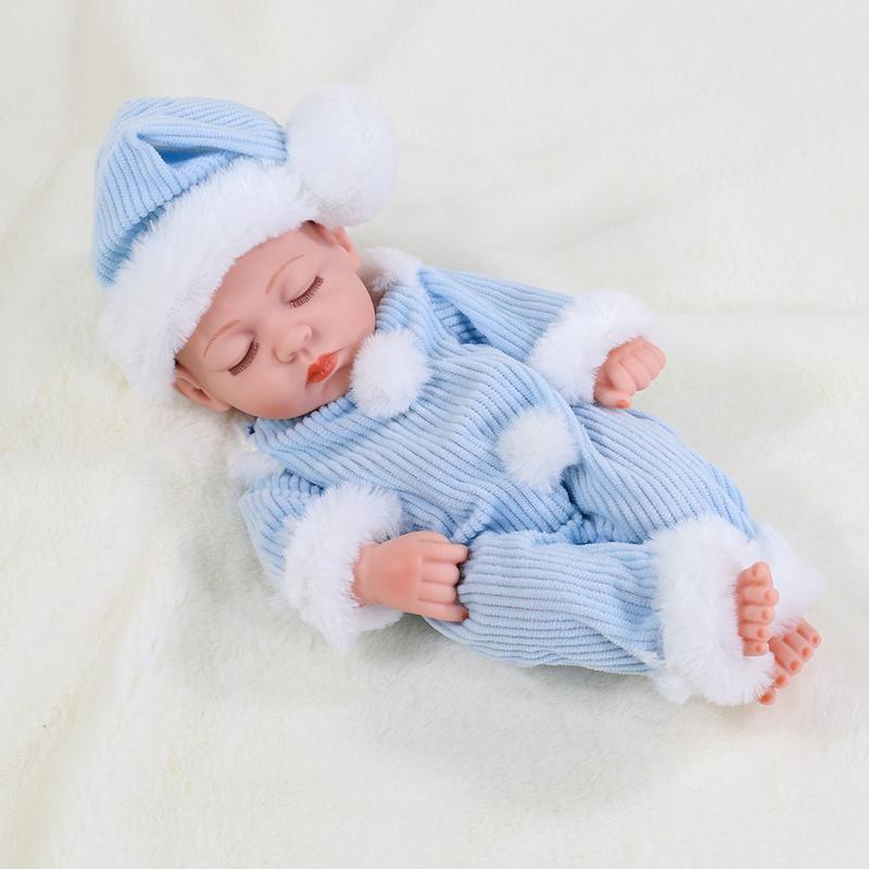 11inch Christmas Baby Doll-30cm Full Body Vinyl Silicone Baby Doll Wearing Pink Blue Christmas Sleeping Dresses, Soft Small Bedtime Baby Doll, Perfect Christmas Thanksgiving Festival Gift for Kids, Soft Cuddly Gift