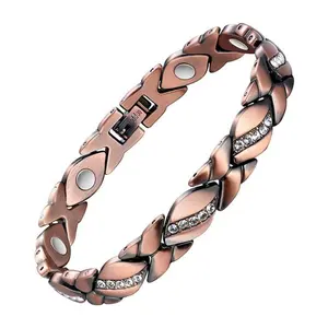 Megnetic Bracelet for Women with Neodymium Magnets Lucky Clover Flower Leaf Heart Design Functional Stylish Accessory Trendy Jewelry Rhinestone Decorated Bangle