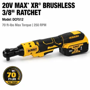 DEWALT 20V MAX XR Cordless 3/8" Ratchet DCF512 features 70 ft-lbs Max Torque and Brushless Motor for Tight Engine Spaces Variable Speed Trigger Professional Automotive Maintenance Kit Includes 5.0Ah Battery and Charger indoor use
