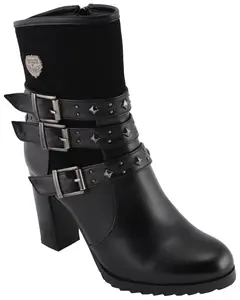 Milwaukee Leather Women's Women'S Block Heel Triple Strap Riding Boot Round - Mbl9433