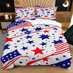 Patriotic Usa Star & Stripe Duvet Cover Set, Bold Blue Bedding, Soft Microfiber with Zipper, Ideal for Bedroom & Man Cave