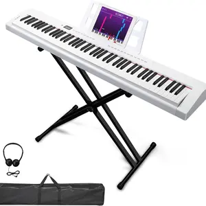 GPP-105 88 Key Full Size Semi-Weighted Standard Keyboards Digital Piano with Dual-tube X-Shape Stand, for Piano Lover White Color