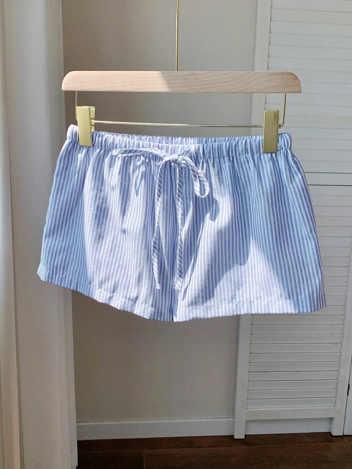 Women's Casual Adjustable Drawstring Shorts, Striped/pure Color Elastic Waist, Loose Fit Summer Beach Shorts, Breathable Comfort Sleepwear