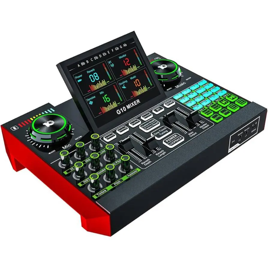 G10 Mixer - Professional Audio Mixing Console with 10 Channels, RGB LED Display, and Multiple Input/Output Ports