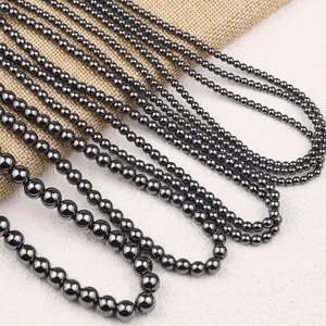 Natural Hematite Round Beads – 2mm/3mm/4mm/6mm/8mm/10mm, Faceted/Polished Black Stone, Spacer Beads for DIY Jewelry Making, 1 Strand