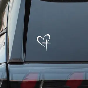 Love Cross Sticker Decal, Love Heart Cross Stickers, Decal Vinyl Sticker for Notebook, Car, Laptop, Window 6.3''x4.13''