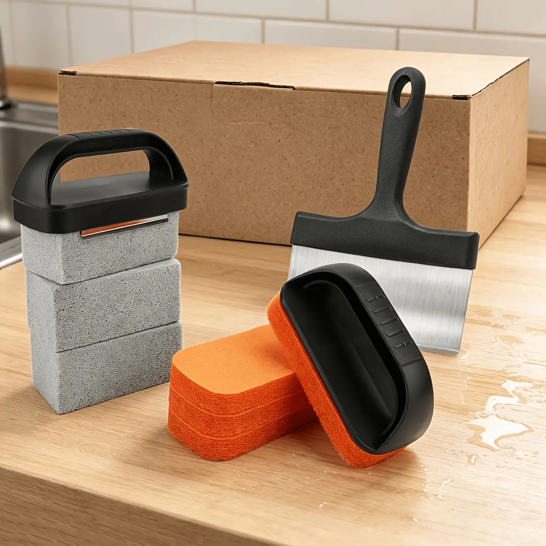 Griddle Cleaning Kit, Flat Top Grill Cleaning Kit with Grill Stone, Griddle Scraper And Griddle Brush Easy to Remove Stain, Oven Cleaning And Maintenance Tools