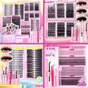 DIY Eyelash Extension Kit, False Eyelashes Kit, 6 Styles Christmas Valentine's Day Gifts Individual Lash Clusters Manga Lashes, Cat Eye, Fluffy Eyelash Clusters With Makeup Tools, Bond and Seal, Lash Remover For Beginner Use At Home Eyelash Set