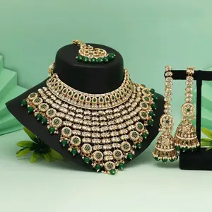 Waterfall Set with Jhumka Earrings & Tikaa Featuring Kundan Stones and Imitation Pearls - Elegant Design