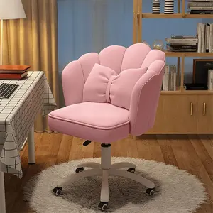 Cute Petal Desk Chair Velvet Vanity Chair with Bow Cushion, Butterfly Home Office Chairs for Bedroom Computer Task Chairs with Back