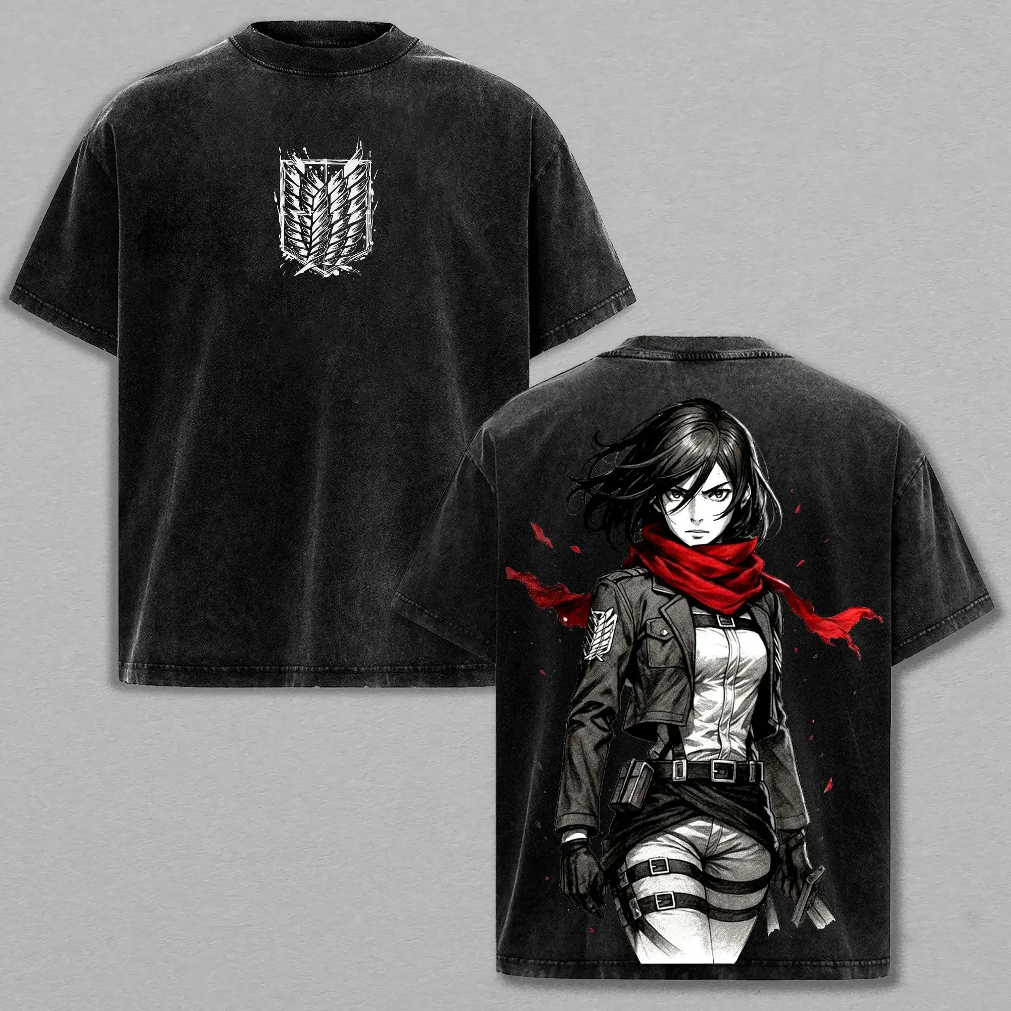 Mikasa Ackerman Washed Tee – Attack on Titan Anime Manga T-Shirt, Ackerman Instinct Awakening Superhuman Speed Precision ODM Gear Titan Slayer Combat Vintage Graphic, Anime Battle Streetwear Oversized Tee for Hardcore Fans