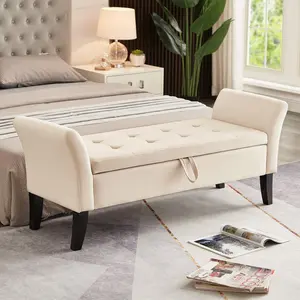 Deluxe Velvet Storage Bed Bench with Hidden Storage, 51.5” End of Bed Bench, Modern Bedroom Furniture