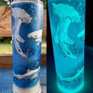 20oz glossy or Light Blue Glow in the Dark Shark Tumbler