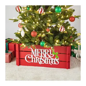 Glitzhome 27" MERRY CHRISTMAS Wooden Crate TreeCollar