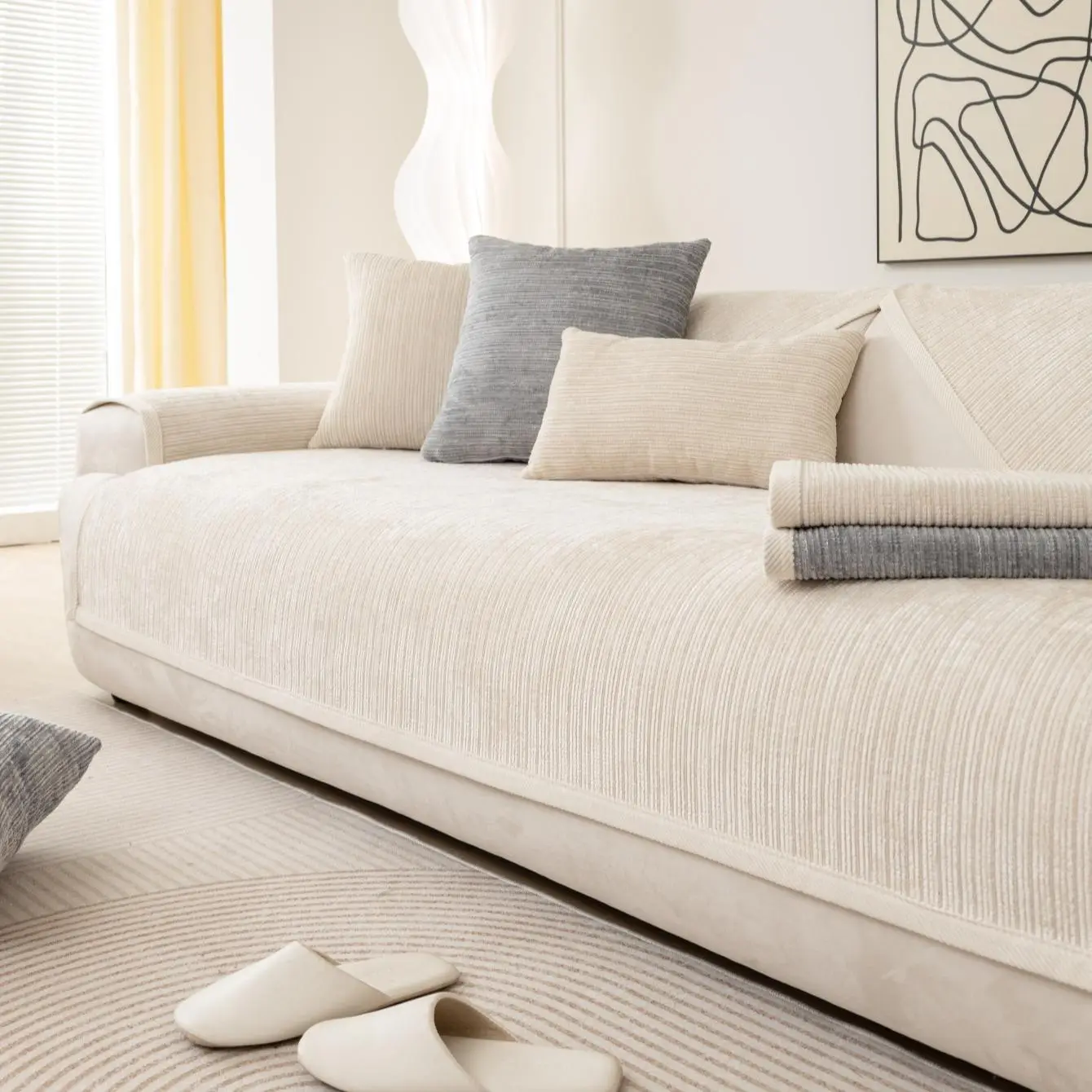 Solid Color Chenille Sofa Cover, 1 Count Non-slip Sofa Slipcover, Dustproof Sofa Protector, Home Decor for Living Room, Bedroom, Office, Car, Outdoor