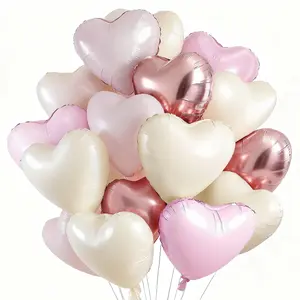 PartyWoo Valentine's Heart Balloons Pink and White Heart Foil 15pcs 18 Inch White Rose Gold Baby Pink Heart Shaped Balloons for Valentine's Day Wedding Anniversary Engagement Proposal Decorations