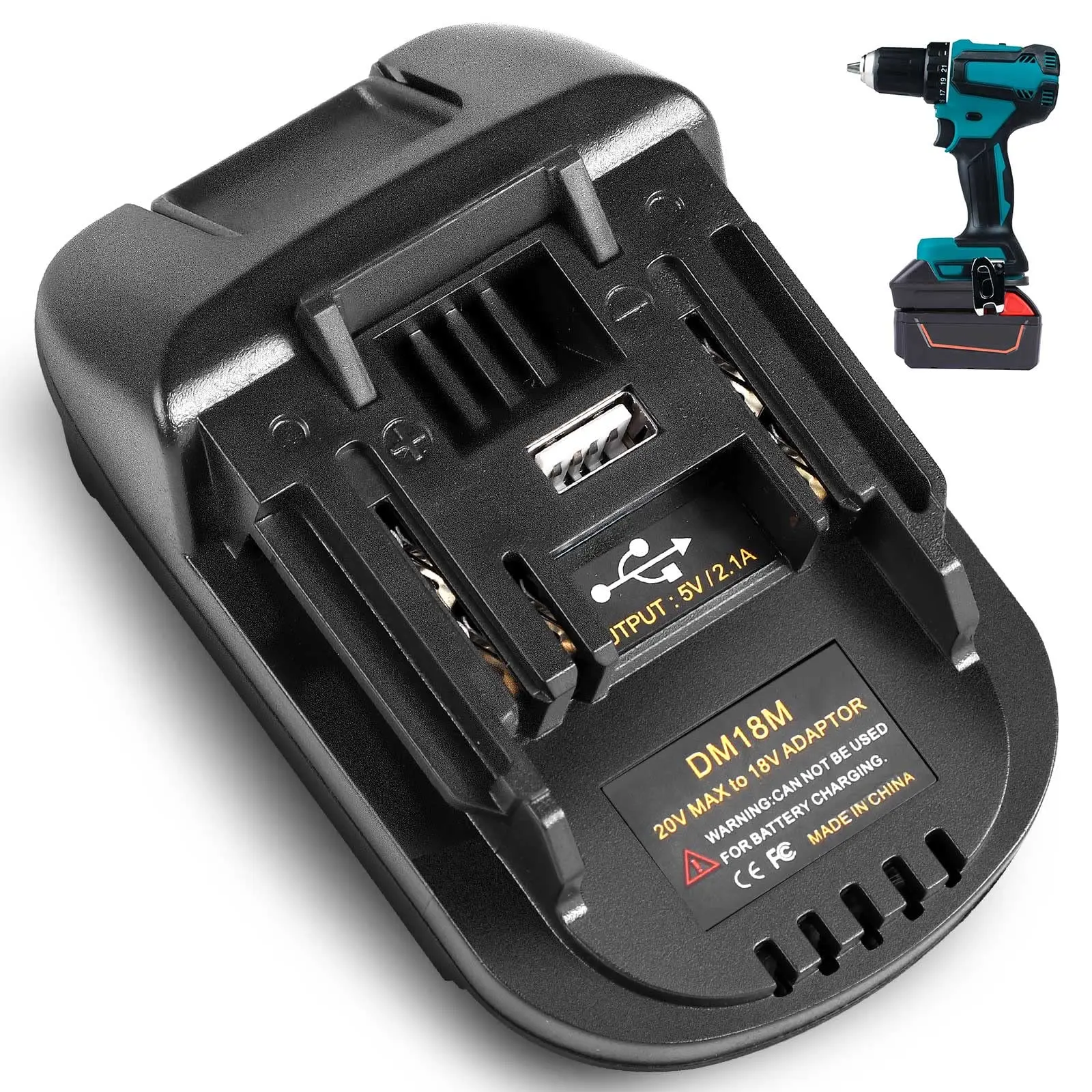 DM18M Battery Adapter with USB Charging Socket for Dewalt 20V & Milwaukee 18V M18 Lithium Battery Convert to Makita 18V Battery dewalt 18v to 20v adapter dewalt to milwaukee battery adapter milwaukee to makita battery adapter dewalt  battery adapter
